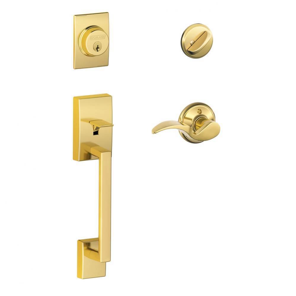 Century Handleset with Single Cylinder Deadbolt and Avanti Lever in Bright Brass - Left Handed