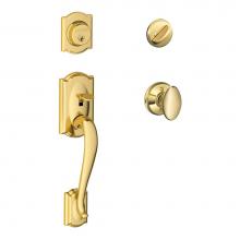 Schlage F60 CAM 505 SIE 605 - Camelot Handleset with Single Cylinder Deadbolt and Siena Knob in Bright Brass