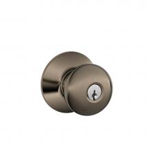 Schlage F51A PLY 620 - Plymouth Knob Keyed Entry Lock in Antique Pewter