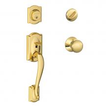 Schlage F60 CAM 605 PLY - Camelot Handleset with Single Cylinder Deadbolt and Plymouth Knob in Bright Brass