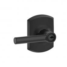 Schlage F51A BRW 622 GRW - Broadway Lever with Greenwich Trim Keyed Entry Lock in Matte Black