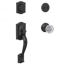 Schlage FC93 CAM 622 HOB KIN - Custom Camelot Inactive Handleset with Hobson Glass Knob and Kinsler Trim in Matte Black