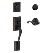 Schlage F62 ADD 716 FLA LH - Addison Handleset with Double Cylinder Deadbolt and Flair Lever in Aged Bronze- Left Handed