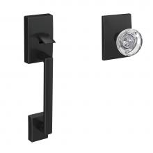 Schlage FC285 GC CEN 622 HOB CEN - Custom Century Front Entry Handle and Hobson Glass Knob with Century Trim in Matte Black