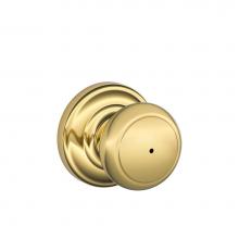 Schlage F40 AND 605 AND - Andover Knob with Andover Trim Bed and Bath Lock in Bright Brass