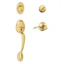 Schlage F60 PLY 605 ACC LH - Plymouth Handleset with Single Cylinder Deadbolt and Accent Lever in Bright Brass- Left Handed