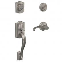 Schlage FC60 CAM 619 WIT ALD - Custom Camelot Single Cylinder Handleset and Interior Whitney Lever with Alden Trim in Satin Nicke