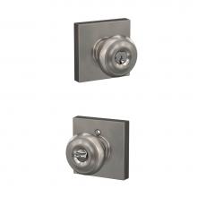 Schlage F51A GEO 619 COL - Georgian Knob with Collins Trim Keyed Entry Lock in Satin Nickel