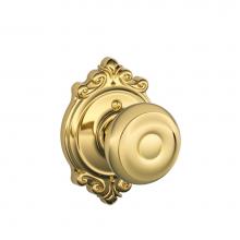 Schlage F170 GEO 605 BRK - Georgian Knob with Brookshire Trim Non-Turning Lock in Bright Brass