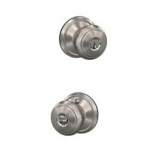 Schlage F51A AND 619 GEO - Andover Knob with Georgian Trim Keyed Entry Lock in Satin Nickel Satin Nickel