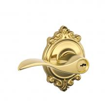 Schlage F51A ACC 605 BRK - Accent Lever with Brookshire Trim Keyed Entry Lock in Bright Brass