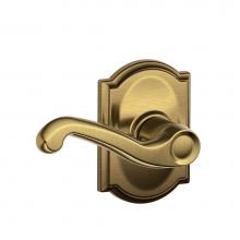 Schlage F10 FLA 609 CAM - Flair Lever with Camelot Trim Hall and Closet Lock in Antique Brass