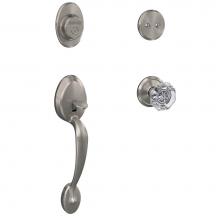 Schlage FC93 PLY 619 ALX ALD - Custom Plymouth Inactive Handleset with Alexandria Glass Knob and Alden Trim in Satin Nickel