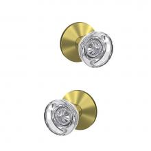 Schlage FC21 HOB 608 KIN - Custom Hobson Glass Knob with Kinsler Trim Hall-Closet and Bed-Bath Lock in Satin Brass