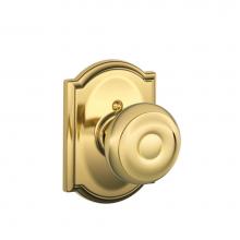 Schlage F170 GEO 605 CAM - Georgian Knob with Camelot Trim Non-Turning Lock in Bright Brass