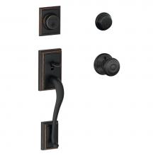 Schlage F62 ADD 716 GEO - Addison Handleset with Double Cylinder Deadbolt and Georgian Knob in Aged Bronze