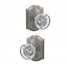 Schlage FC172 HOB 619 CAM - Custom Hobson Non-Turning Glass Knob with Camelot Trim in Satin Nickel