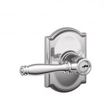 Schlage F51A BIR 625 CAM - Birmingham Lever with Camelot Trim Keyed Entry Lock in Bright Chrome