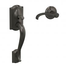 Schlage FC285 CAM 530 WIT ALD - Custom Camelot Front Entry Handle and Whitney Lever with Alden Trim in Black Stainless