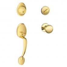 Schlage JH60 V BAR 605 STR - Barcelona Handleset and Stratus Knob in Bright Brass
