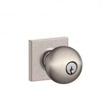 Schlage F51A ORB 619 COL - Orbit Knob with Collins Trim Keyed Entry Lock in Satin Nickel