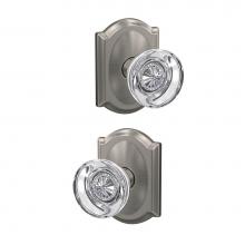 Schlage FC21 HOB 619 CAM - Custom Hobson Glass Knob with Camelot Trim Hall-Closet and Bed-Bath Lock in Satin Nickel