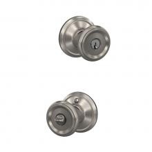 Schlage F51A OFM 619 GEO - Offerman Knob with Georgian Trim Keyed Entry Lock in Satin Nickel