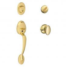 Schlage F60 PLY 505 SIE 605 - Plymouth Handleset with Single Cylinder Deadbolt and Siena Knob in Bright Brass