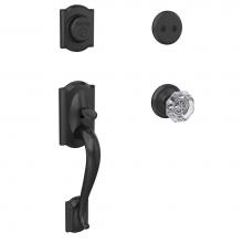 Schlage FC93 CAM 622 ALX ALD - Custom Camelot Inactive Handleset with Alexandria Glass Knob and Alden Trim in Matte Black