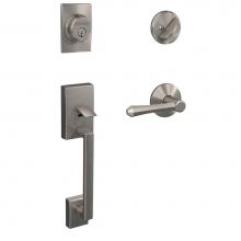 Schlage FC60 CEN 619 DMP KIN - Custom Century Single Cylinder Handleset and Interior Dempsey Lever with Kinsler Trim in Satin Nic