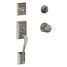 Schlage F60 ADD 621 GEO - Addison Handleset with Single Cylinder Deadbolt and Georgian Knob in Distressed Nickel