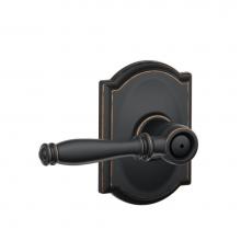 Schlage F40 BIR 716 CAM - Birmingham Lever with Camelot Trim Bed and Bath Lock in Aged Bronze
