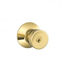 Schlage F51A BEL 505 605 - Bell Knob Keyed Entry Lock in Bright Brass