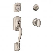 Schlage F60 CAM 619 SIE - Camelot Handleset with Single Cylinder Deadbolt and Siena Knob in Satin Nickel