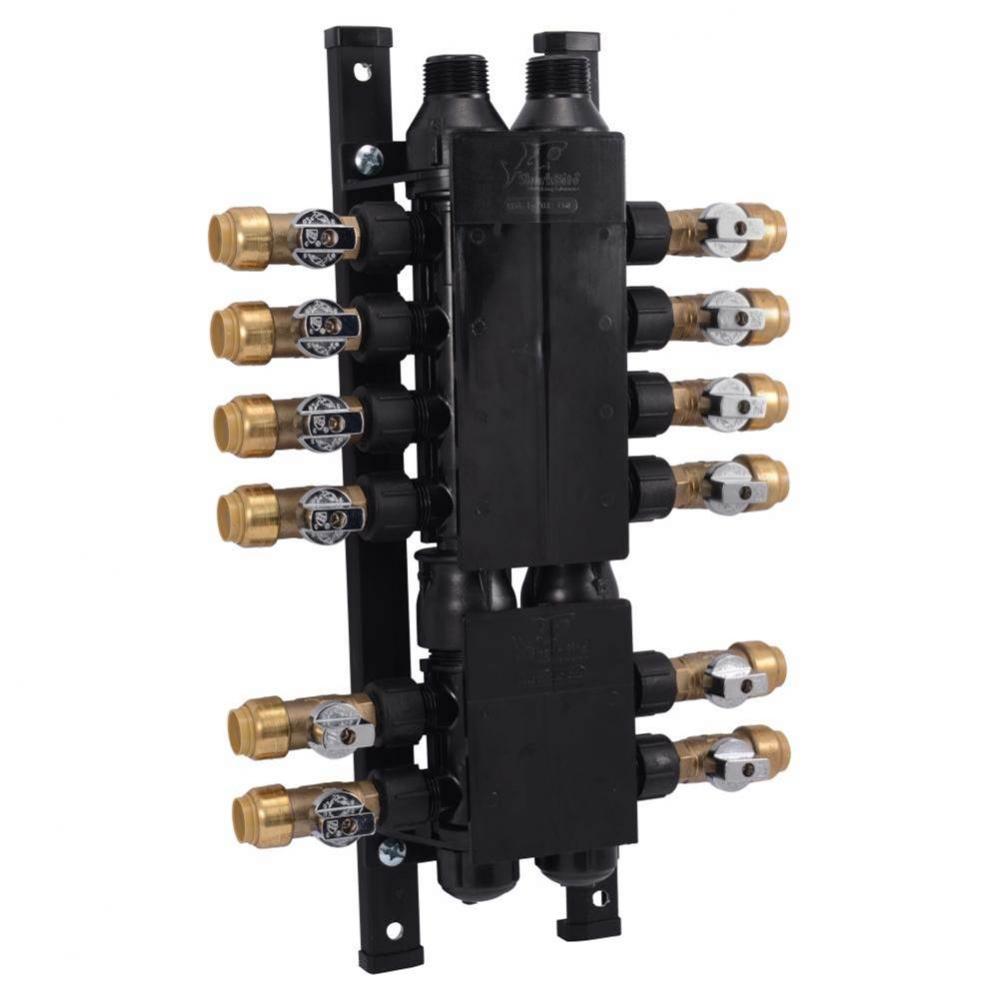 12 Port Manifold With Brass Push-To-Connect Valves - 3/4'' Inlet - 1/2'' Outle