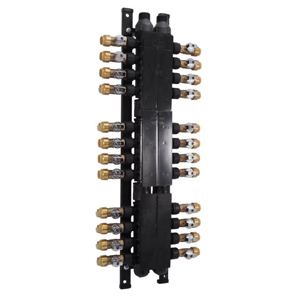 24 Port Manifold With Brass Push-To-Connect Valves - 3/4'' Inlet - 1/2'' Outle