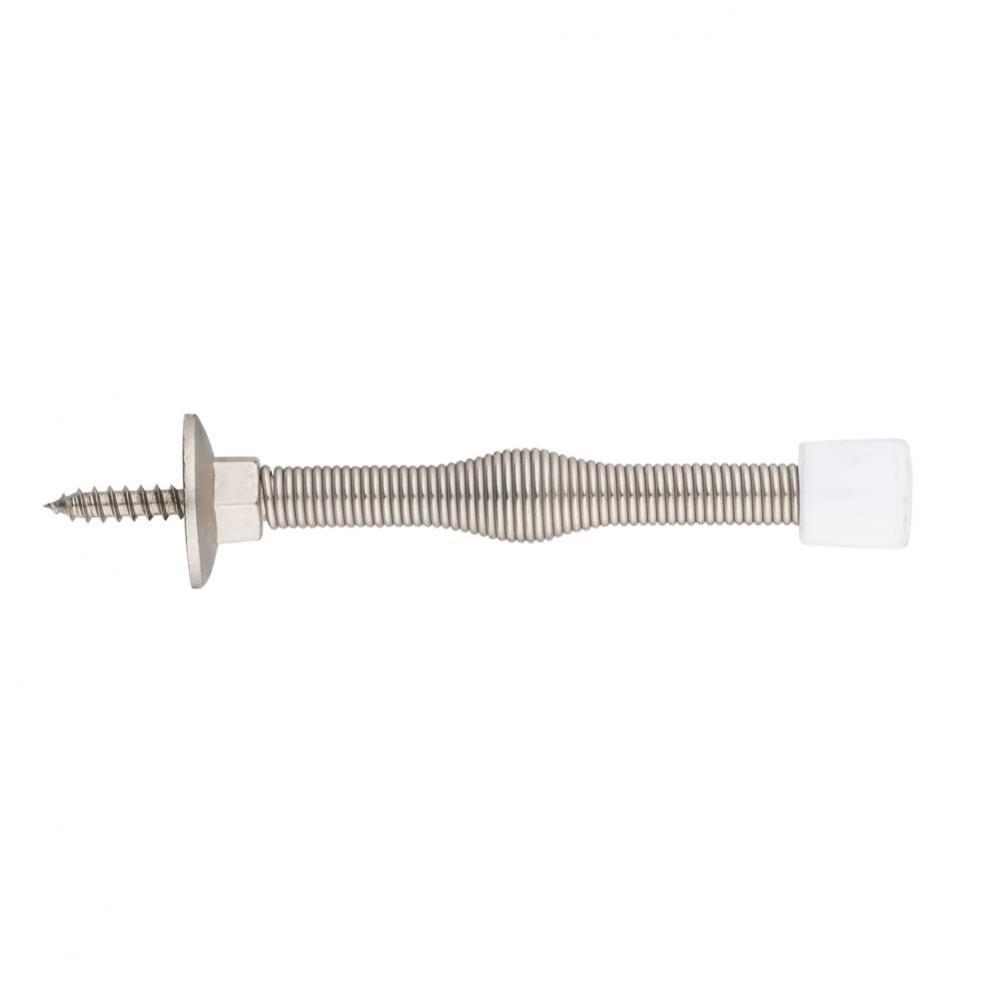 3'' Spring Door Stop w/Fixed Screw, White Tip, Nickel