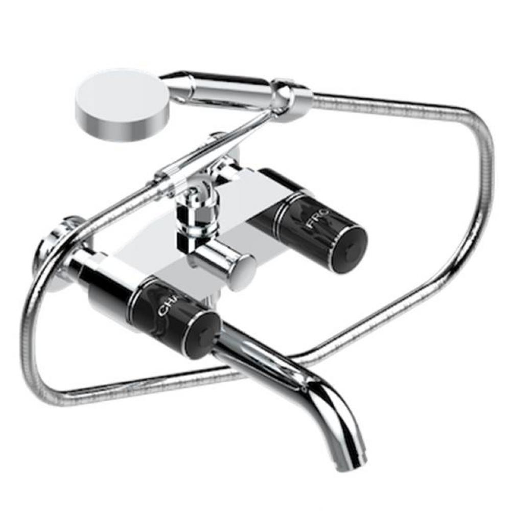 Exposed Tub Filler With Cradle Handshower, Wall Mounted