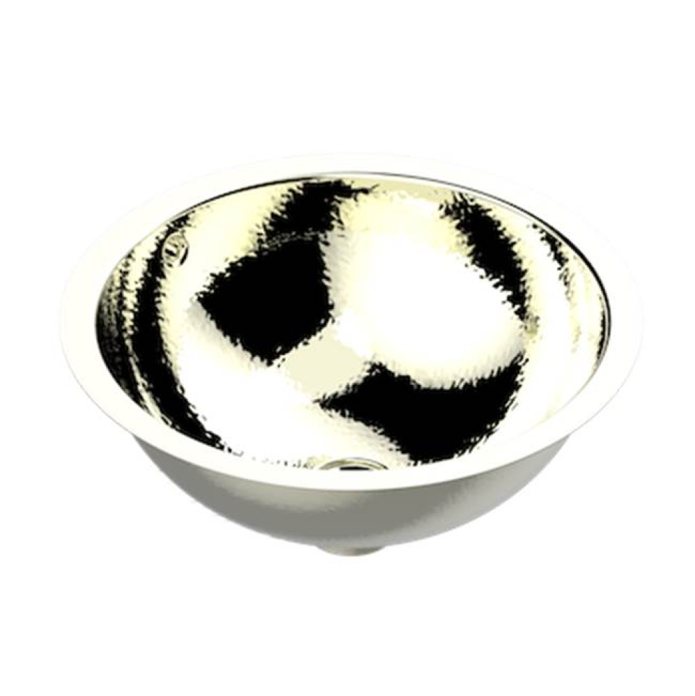 Round Basin 15 1/4'' With Overflow And Flat Edge, To Fix Under, Hammered Metal Finishing