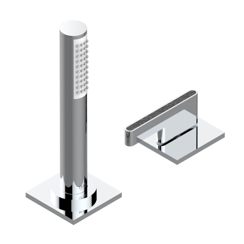 Deck mounted mixer with handshower, progressive cartridge