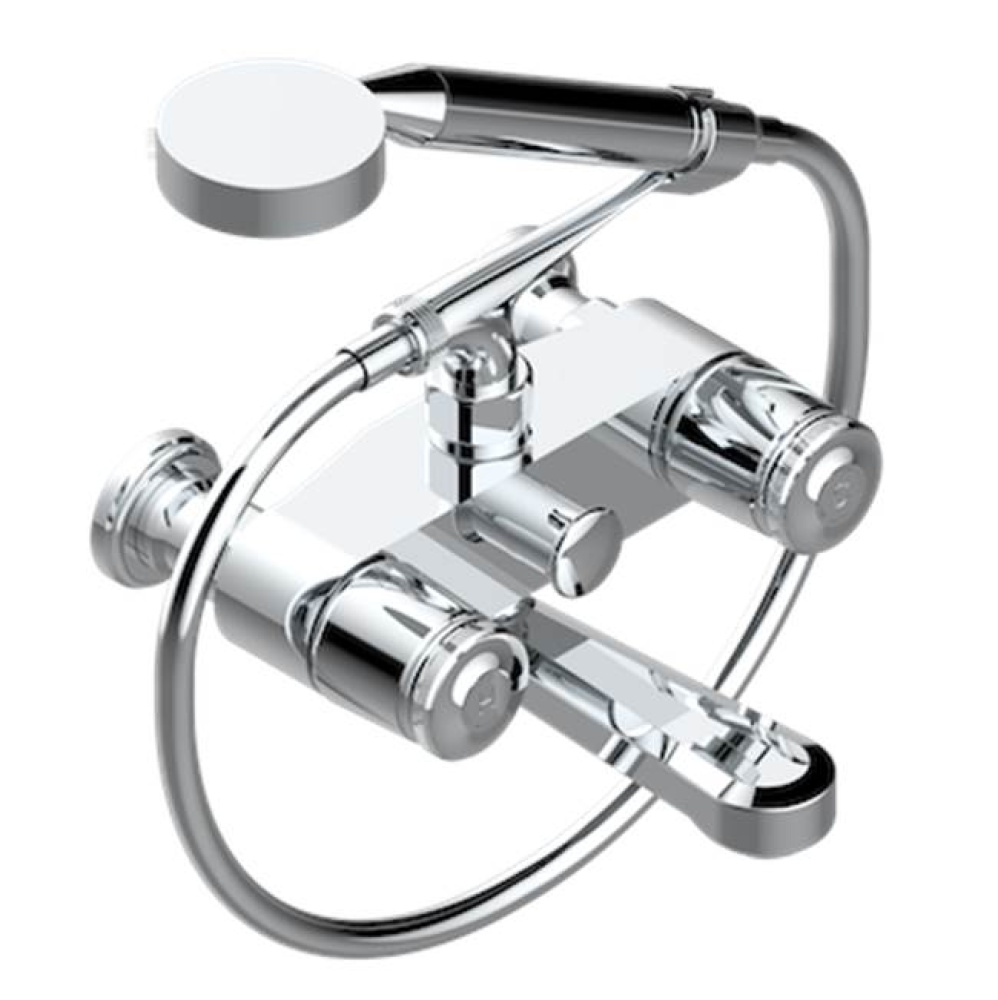 Exposed Tub Filler With Cradle Handshower, Wall Mounted