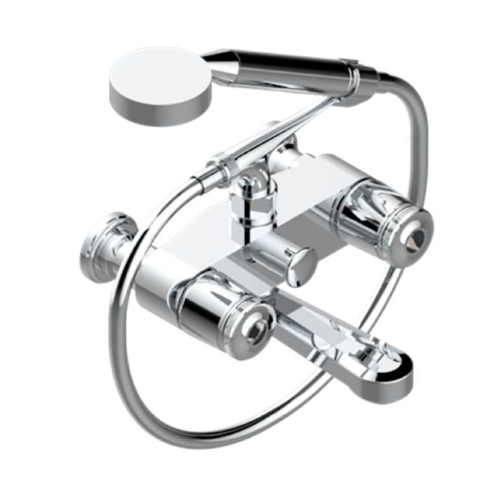 Exposed Tub Filler With Cradle Handshower, Wall Mounted