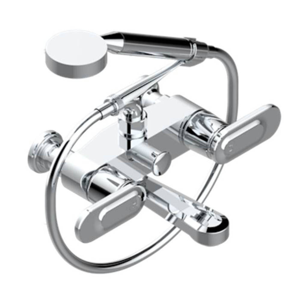 Exposed Tub Filler With Cradle Handshower, Wall Mounted