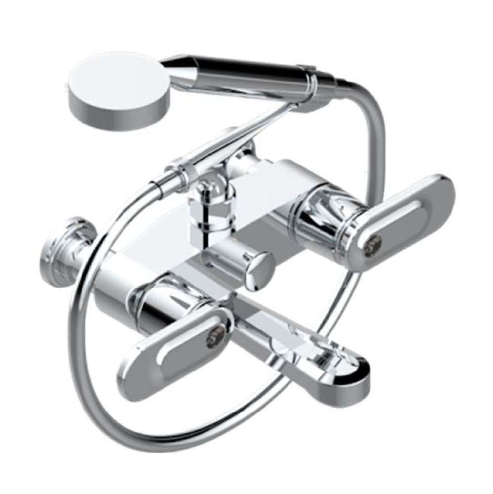 Exposed Tub Filler With Cradle Handshower, Wall Mounted