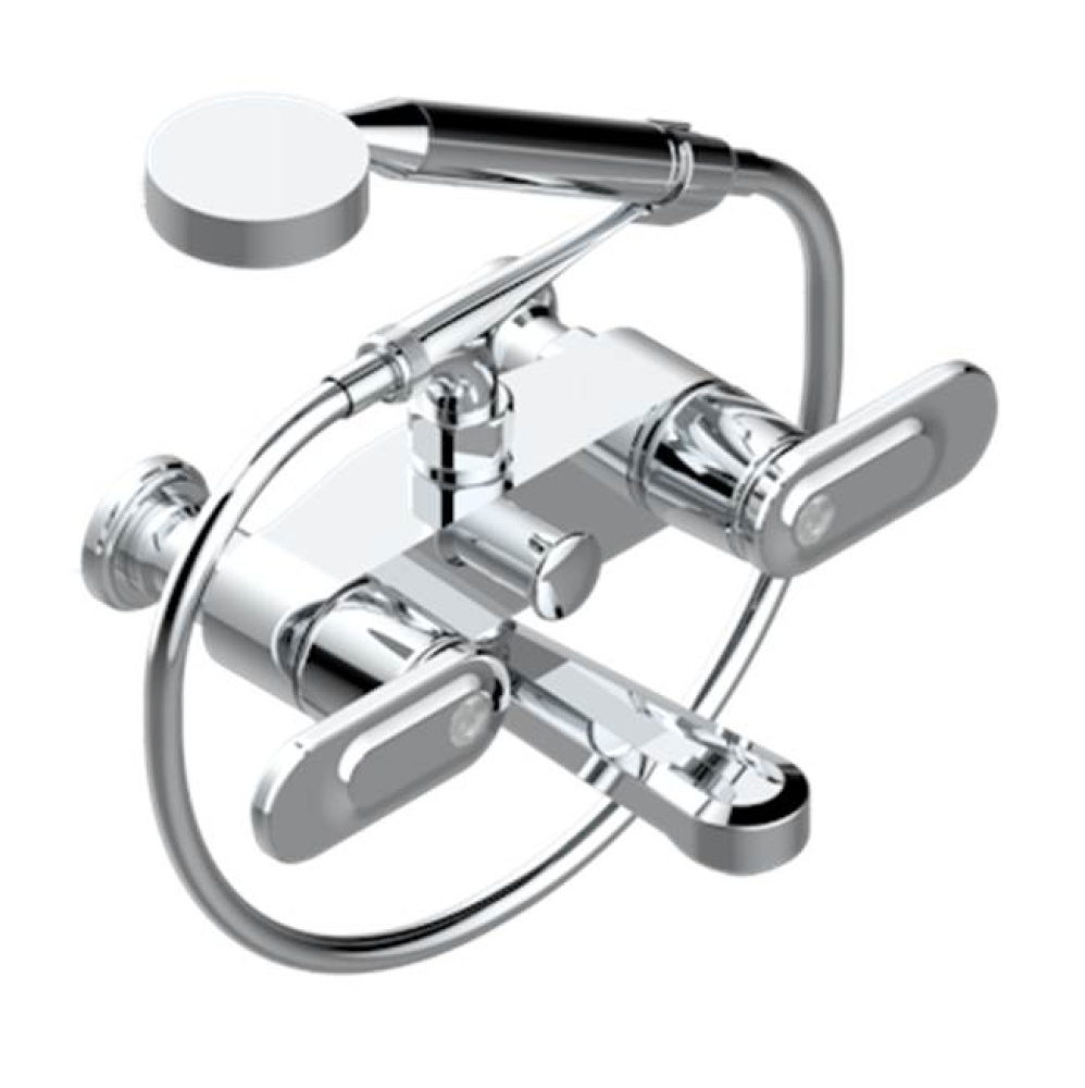 Exposed Tub Filler With Cradle Handshower, Wall Mounted
