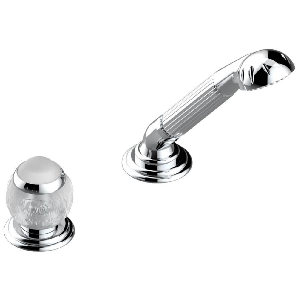 Deck mounted mixer with handshower, progressive cartridge