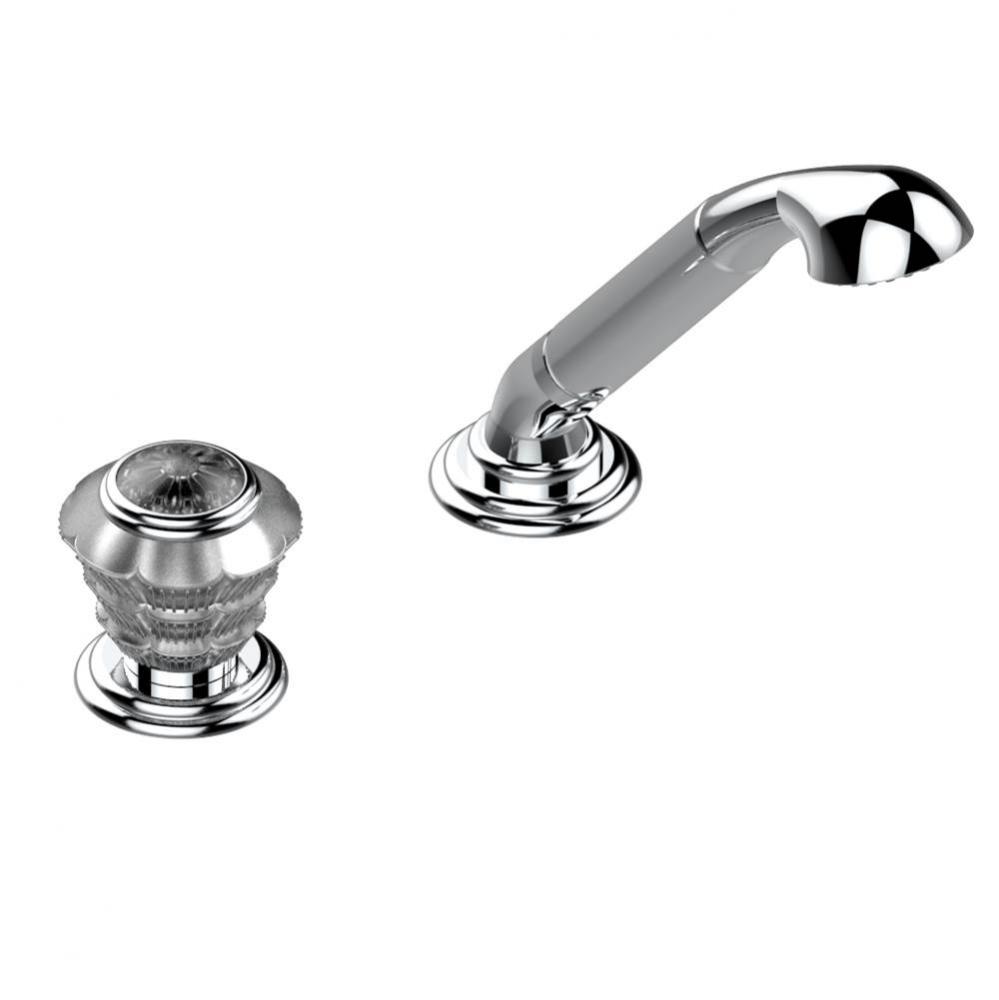 Deck mounted mixer with handshower, progressive cartridge