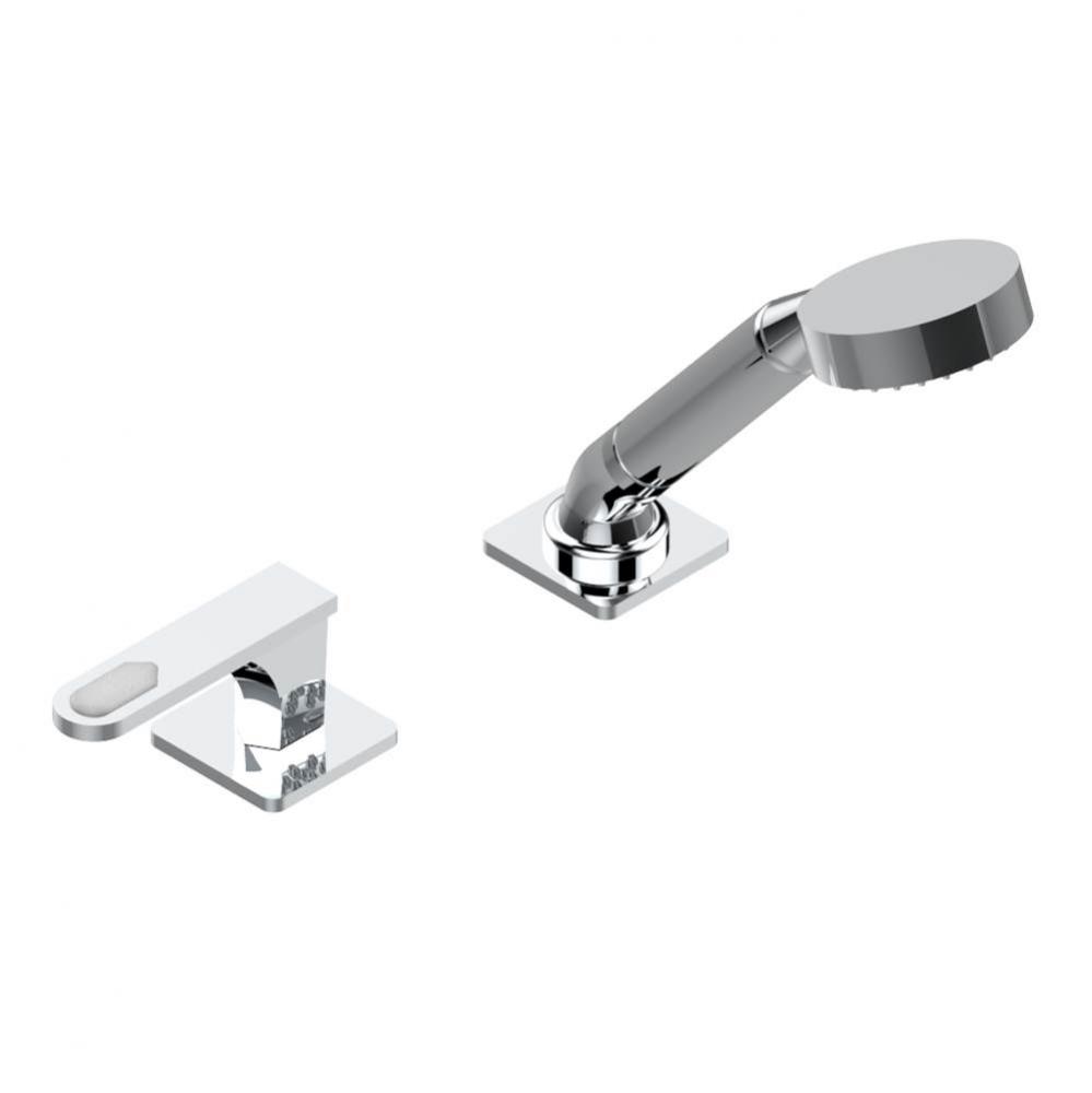 Deck mounted mixer with handshower, progressive cartridge