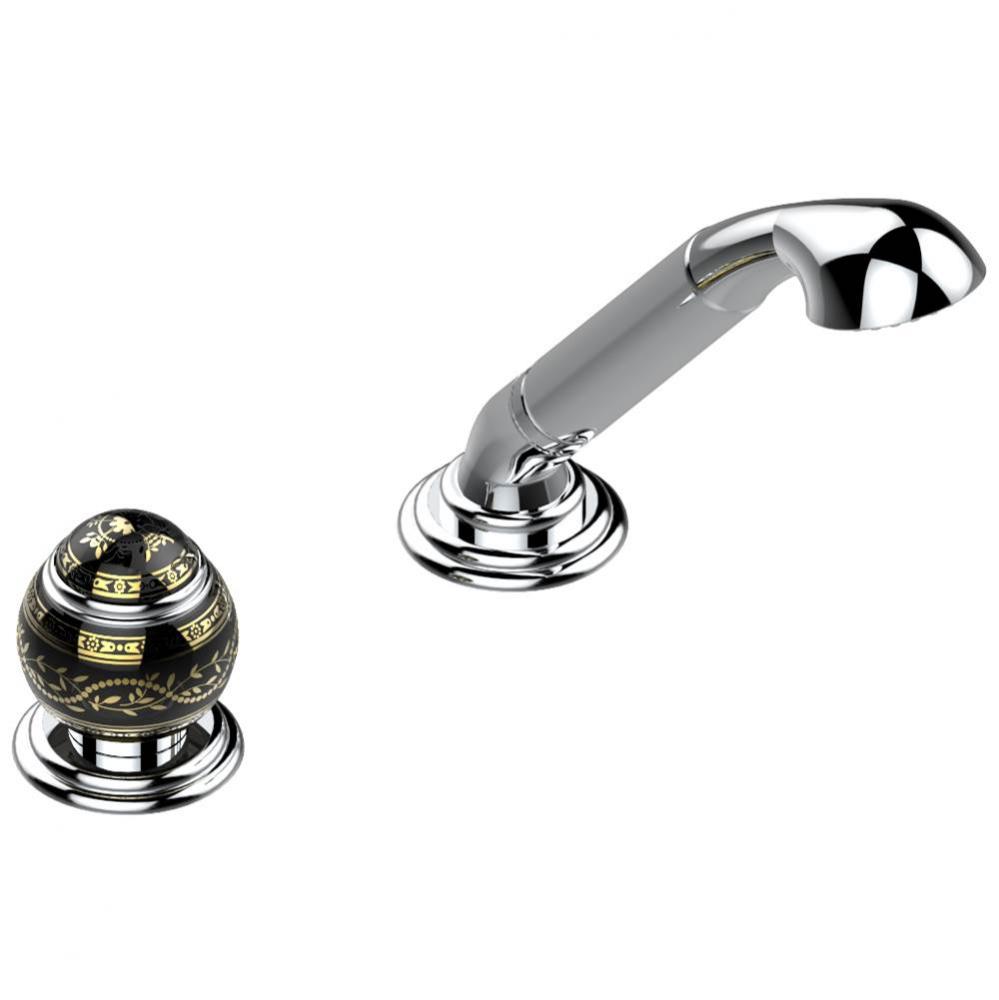 Deck mounted mixer with handshower, progressive cartridge