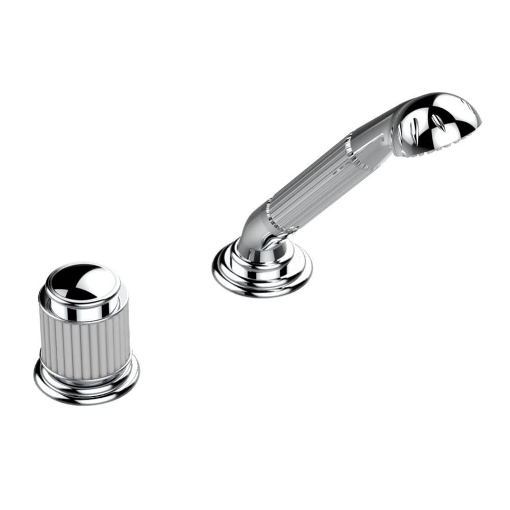 Deck mounted mixer with handshower, progressive cartridge